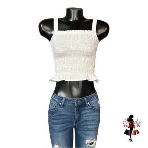 Universal Thread XS Smocked Peplum Crop Tank Top Boho Summer White Ruffle Flirty